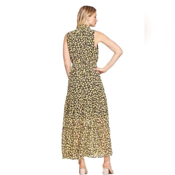 Who What Wear Neon Floral Yellow Black Maxi Dress Tiered Whimsigoth Cottagecore - Picture 6 of 12